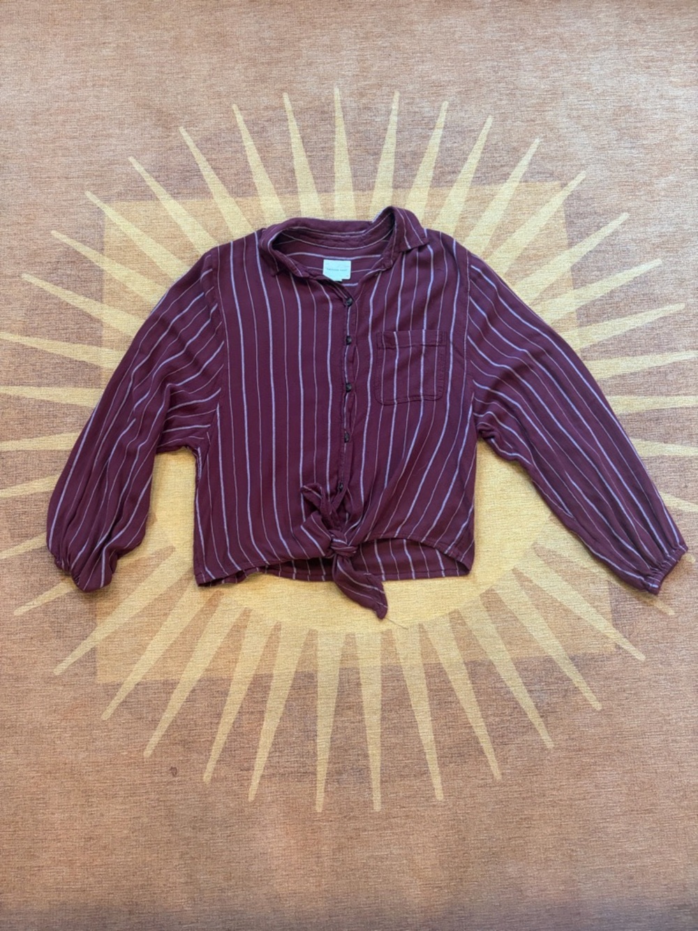 American Eagle Outfitters Burgundy and White Striped Button Shirt